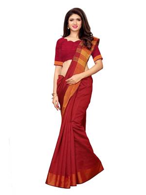 Red Woven Chanderi Saree With Blouse 1