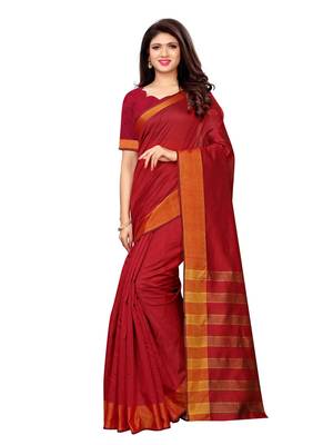 Red Woven Chanderi Saree With Blouse 2