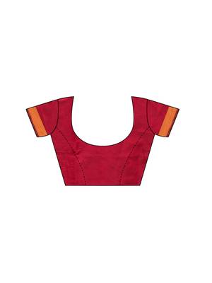 Red Woven Chanderi Saree With Blouse 5