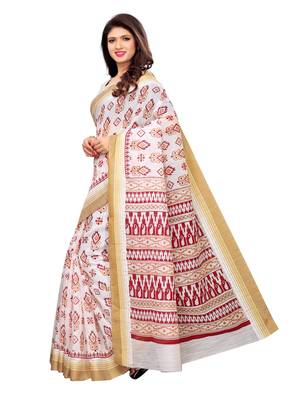 White printed poly cotton saree with blouse 3