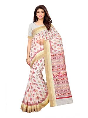 White printed poly cotton saree with blouse 2