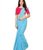 Blue Woven Cotton Silk Saree With Blouse