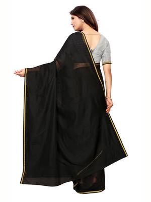 Black woven cotton silk saree with blouse 4
