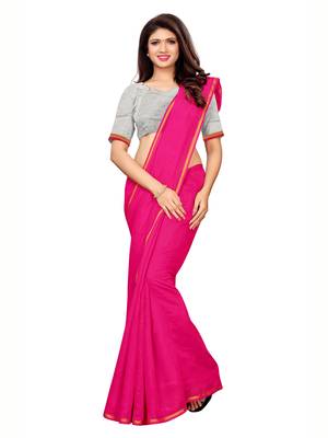 Pink Woven Cotton Silk Saree With Blouse 1