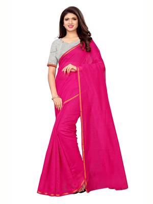 Pink Woven Cotton Silk Saree With Blouse 2