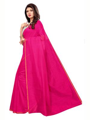 Pink Woven Cotton Silk Saree With Blouse 3