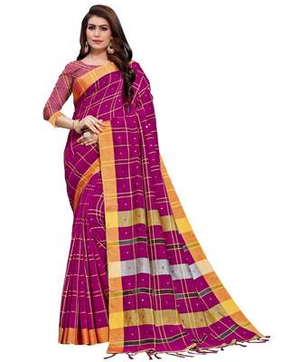 Magenta woven Linen saree with blouse 1