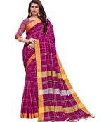 Magenta woven Linen saree with blouse