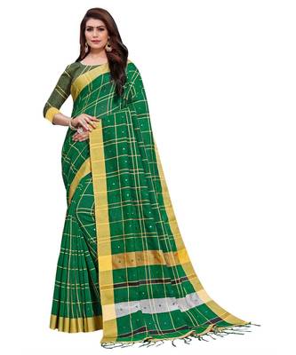 Green woven Linen saree with blouse 1