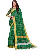 Green woven Linen saree with blouse