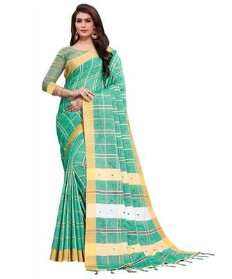 Green woven Linen saree with blouse 1