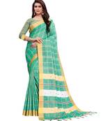 Green woven Linen saree with blouse