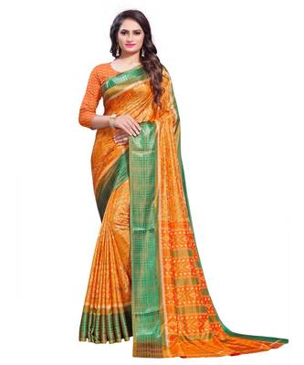 Orange woven Silk blend saree with blouse 1