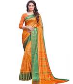 Orange woven Silk blend saree with blouse