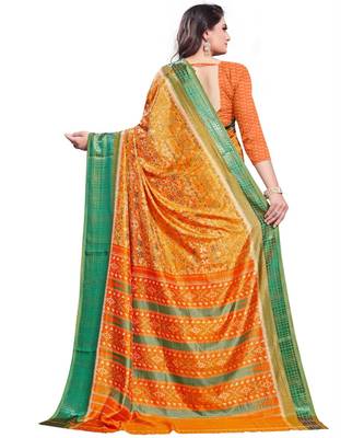 Orange woven Silk blend saree with blouse 2