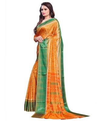 Orange woven Silk blend saree with blouse 3