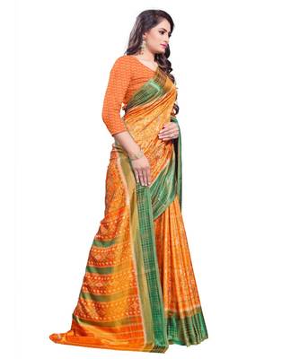 Orange woven Silk blend saree with blouse 4