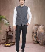 Grey Plain Viscose Nehru Jacket