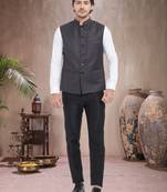 Grey Plain Viscose Nehru Jacket