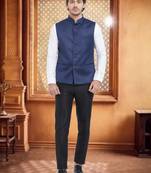 Blue Plain Viscose Nehru Jacket