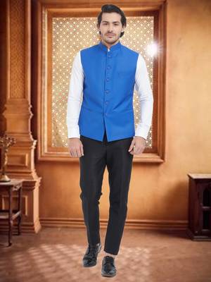 Blue Plain Viscose Nehru Jacket 1