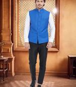 Blue Plain Viscose Nehru Jacket