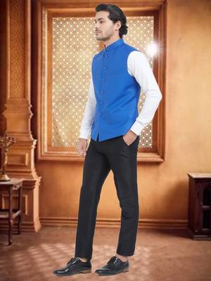 Blue Plain Viscose Nehru Jacket 2