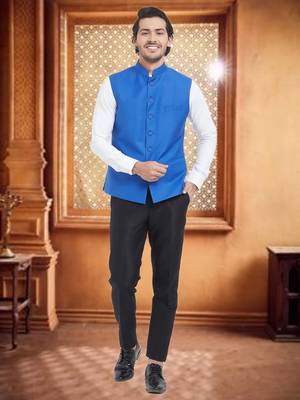 Blue Plain Viscose Nehru Jacket 4
