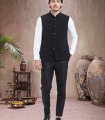 Black Plain Viscose Nehru Jacket