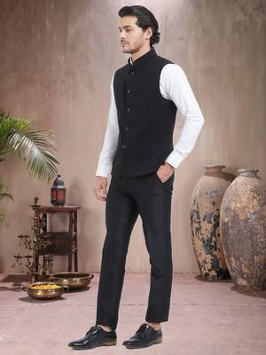 Black Plain Viscose Nehru Jacket 2