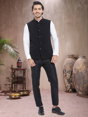 Black Plain Viscose Nehru Jacket 4