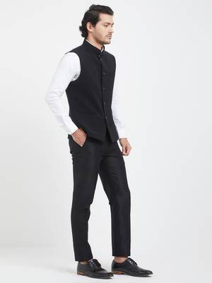Black Plain Viscose Nehru Jacket 5