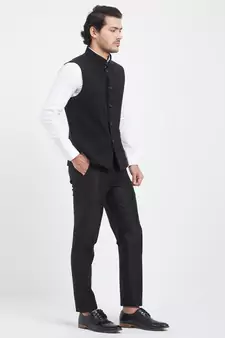 Black Plain Viscose Nehru Jacket