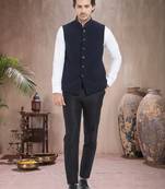 Blue Plain Viscose Nehru Jacket