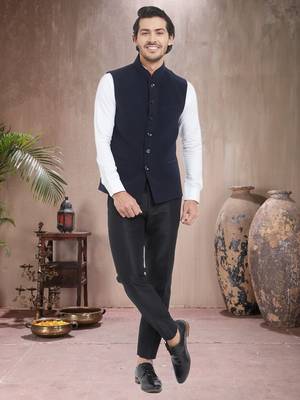 Blue Plain Viscose Nehru Jacket 4
