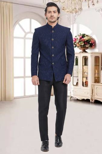 Blue Plain Viscose Jodhpuri Sherwani