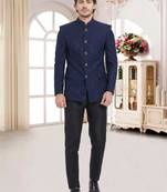 Blue Plain Viscose Jodhpuri Sherwani
