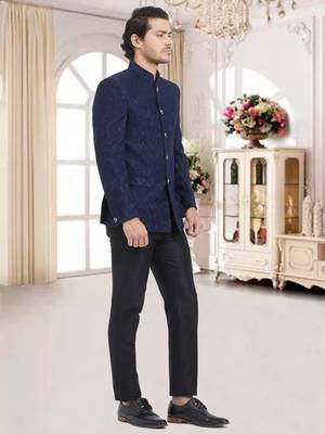Blue Plain Viscose Jodhpuri Sherwani 2