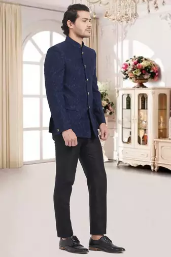 Blue Plain Viscose Jodhpuri Sherwani