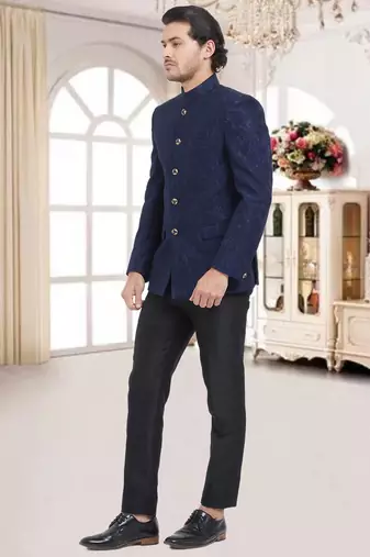 Blue Plain Viscose Jodhpuri Sherwani