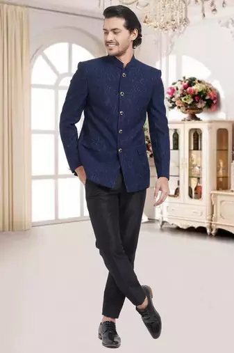 Blue Plain Viscose Jodhpuri Sherwani