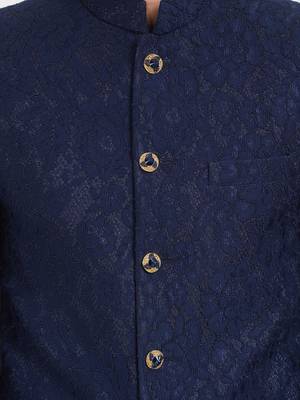 Blue Plain Viscose Jodhpuri Sherwani 5