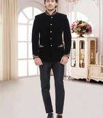 Black Embroidered Velvet Jodhpuri Sherwani