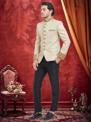 Gold Embroidered Jute Jodhpuri Sherwani 3