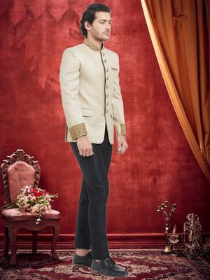 Gold Embroidered Jute Jodhpuri Sherwani 4
