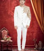 White Embroidered Velvet Jodhpuri Sherwani