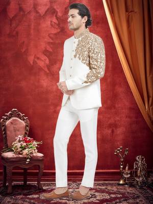 White Embroidered Velvet Jodhpuri Sherwani 2