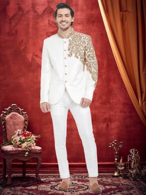 White Embroidered Velvet Jodhpuri Sherwani 3