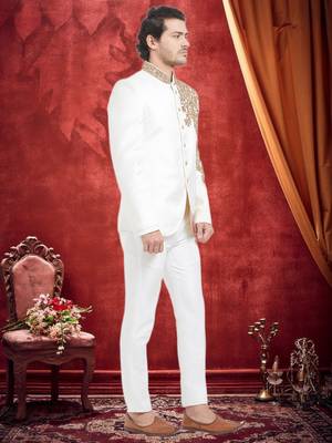 White Embroidered Velvet Jodhpuri Sherwani 5