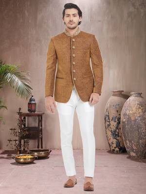 Brown Embroidered Jute Jodhpuri Sherwani 1